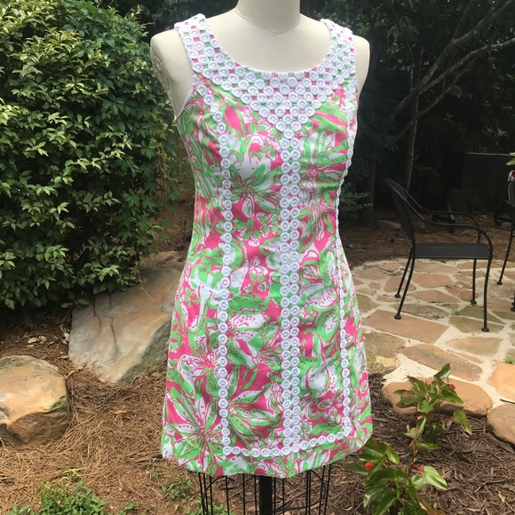 LILY PULITZER pink & green sheath dress sz 6 - Picture 3 of 13